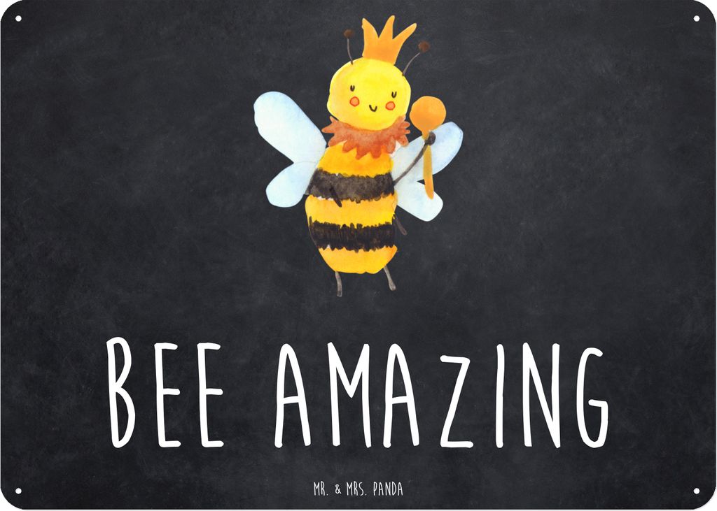 Mr. & Mrs. Panda Schild Biene König DIN A6 - Kreidetafel - Geschenk, Wandbild, Türschild, wandtafel, Retro Blechschild, tafel