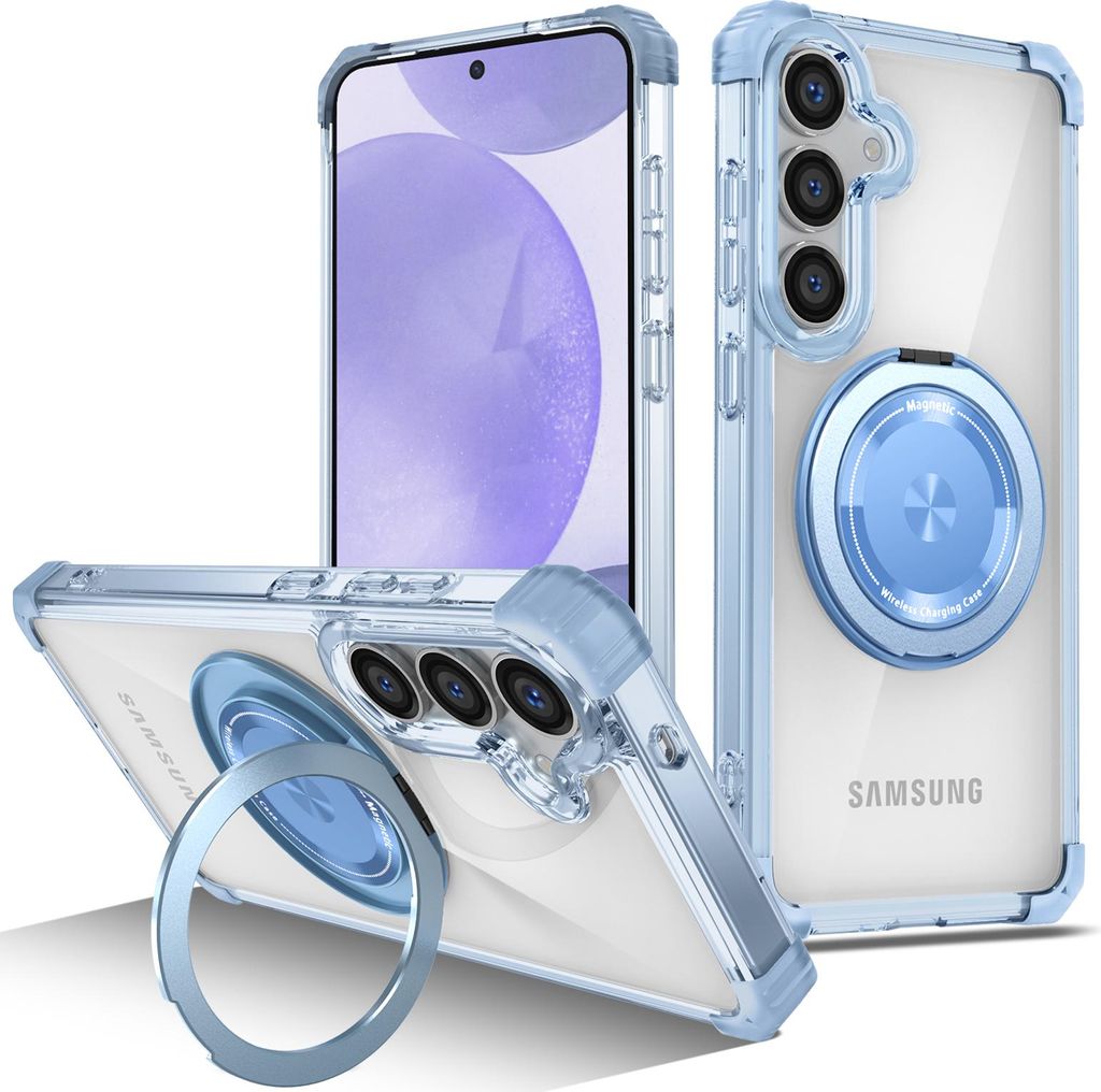Handyhülle für Samsung Galaxy S26+ Magnetisches Ringhalter Ständer Kompatibel mit Magsafe Militärschutz Transparente Hülle Blau