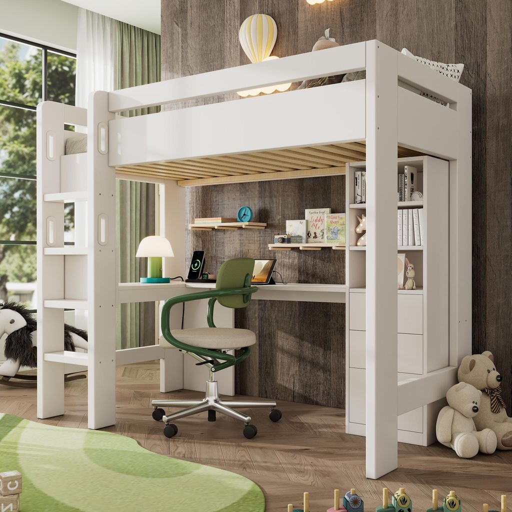 Merax Hochbett Kinderbett 90x200cm mit L-förmigem Produktbild 