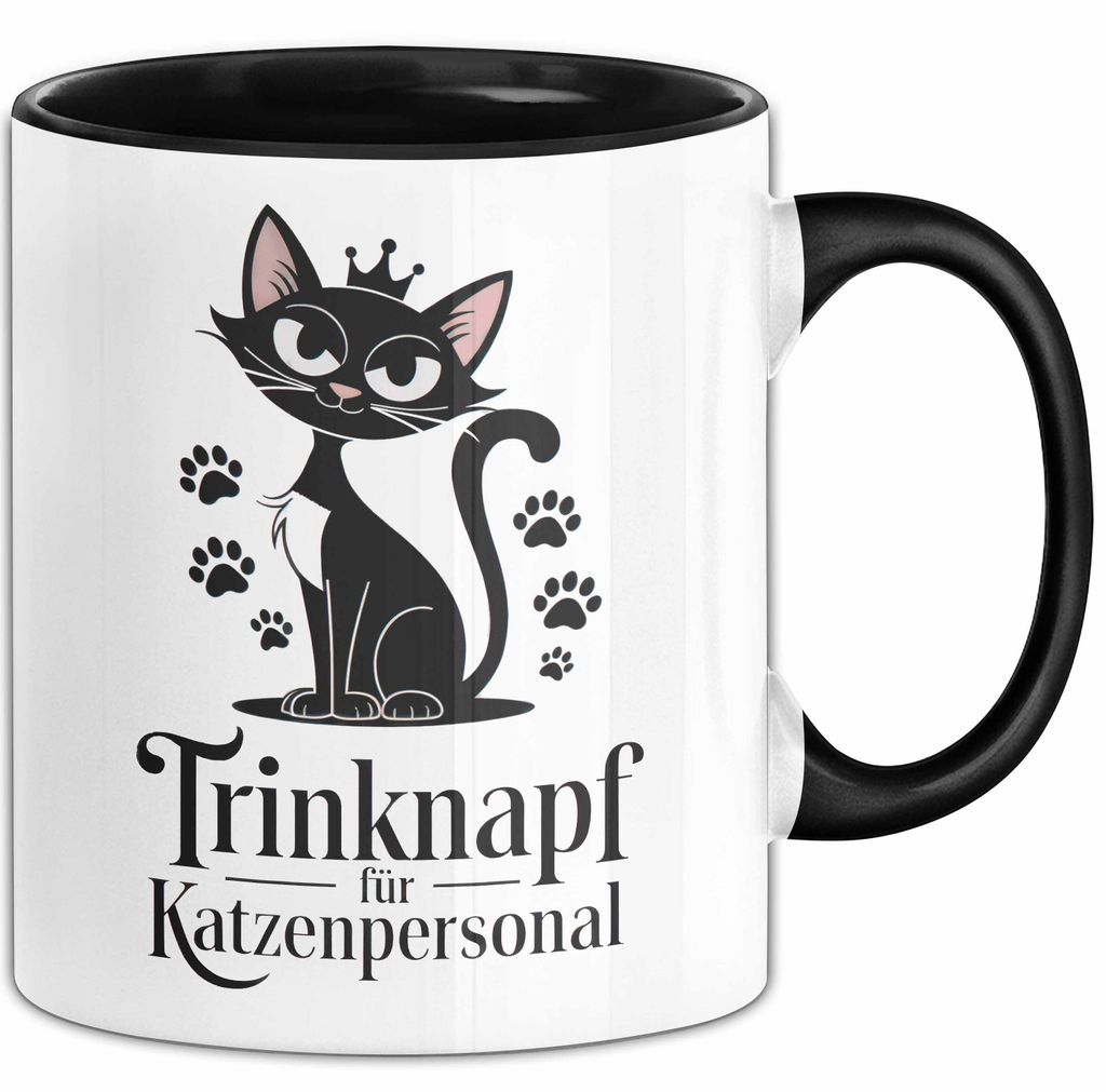 Katzenliebhaber Tasse Geschenkidee Trinknapf Katzen Personal (Schwarz)