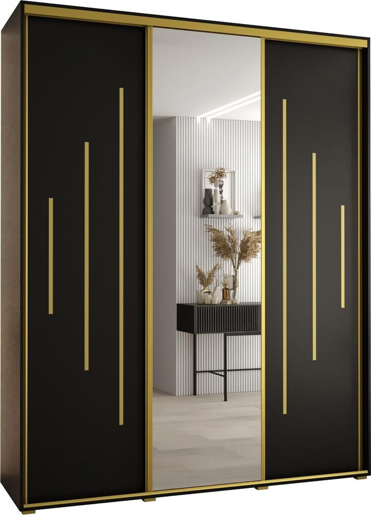 MEBLE KRYSPOL Davos 13 Schrank, drei Türen - 235,2x200x45 cm - Schwarz Schwarz Gold