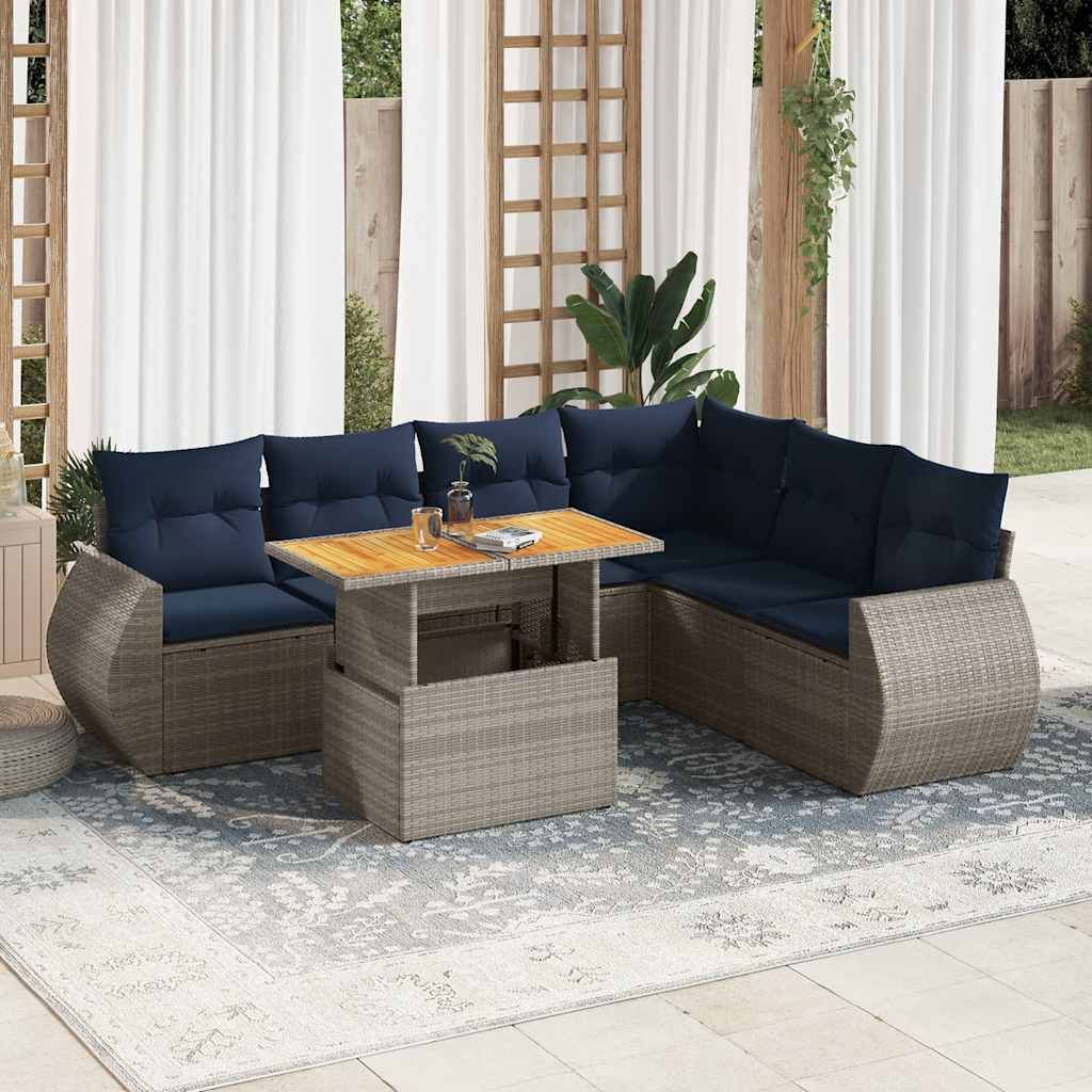 Maison Exclusive - 7-tlg. Garten-Sofagarnitur mit Kissen Grau Poly Rattan