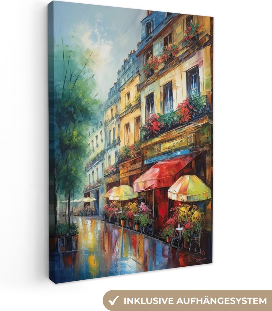 MuchoWow - Leinwandbilder - Straße - Ölgemälde - Farbenfroh - Stadt, Wandbild, Wanddeko Bilder Wohnzimmer, 20x30 cm