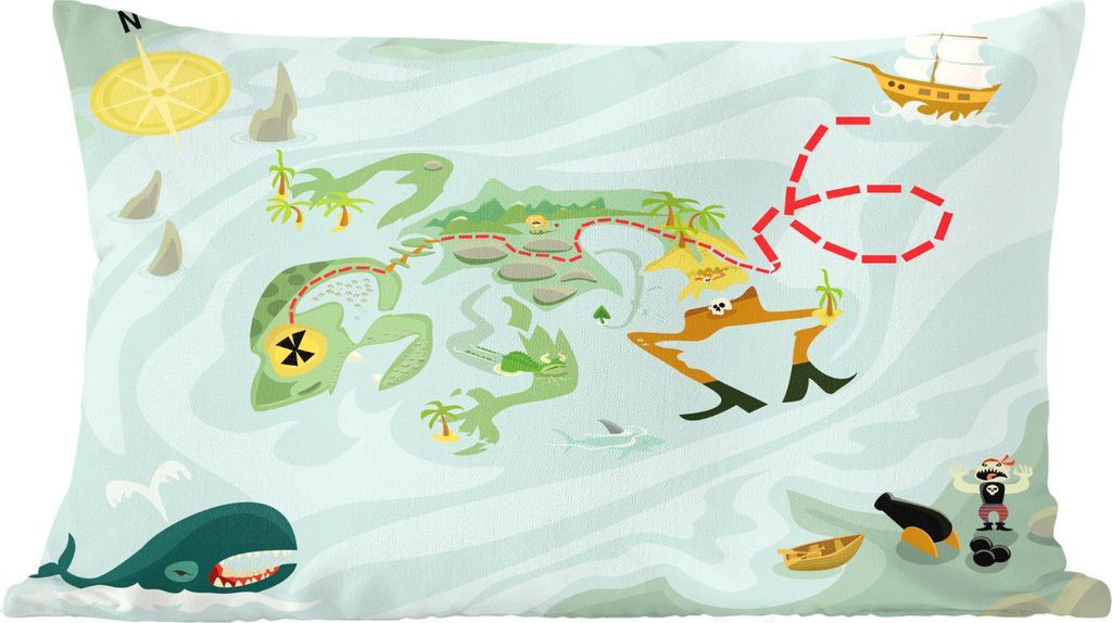 MuchoWow Zierkissen Sofakissen Wohnzimmer Dekokissen 50x30 cm Illustration einer Schatzkarte mit Pirateninsel für Kinder - Wohnzimmerdekoration ...