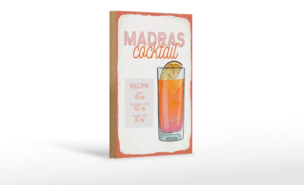 Holzschild Rezept Madras Cocktail Recipe Vodka 12x18 cm Produktbild 