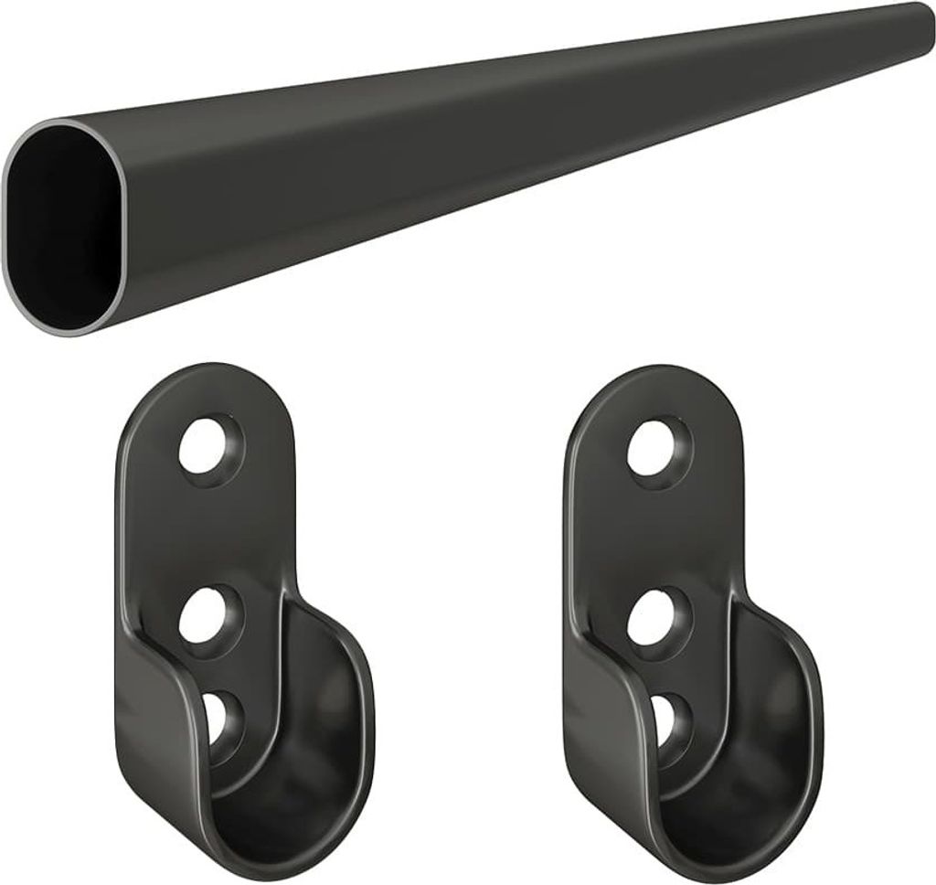 Kleiderstange Schwarz Garderobenstange oval 30x15mm Kleiderhalter Schrankstangenhalter 1,50 Meter