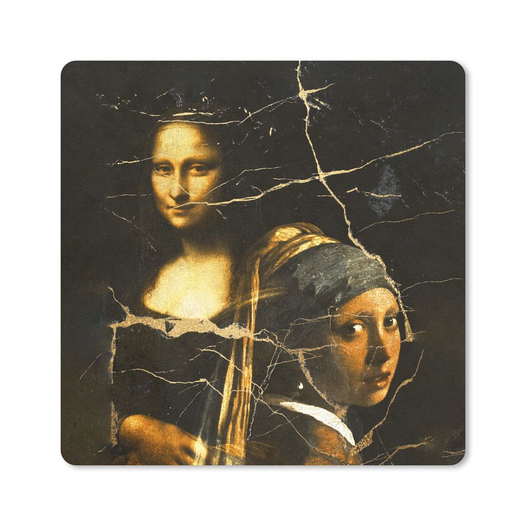 MuchoWow Mauspad Mousepad Das Mädchen mit dem Perlenohrring - Mona Lisa - Collage 20x20 cm - Mousepads - Maus Mat - Pad - Mausunterlage - Desk M...