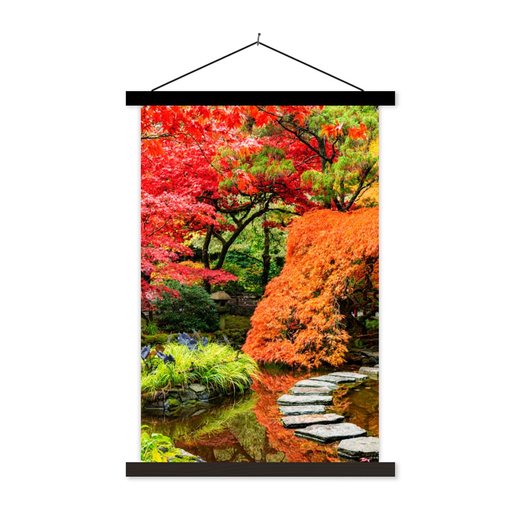MuchoWow Textilposter Bäume - Japanisch - Steine - Weg - Natur 40x60 cm mit schwarzem Rahmen - Wanddekorationen