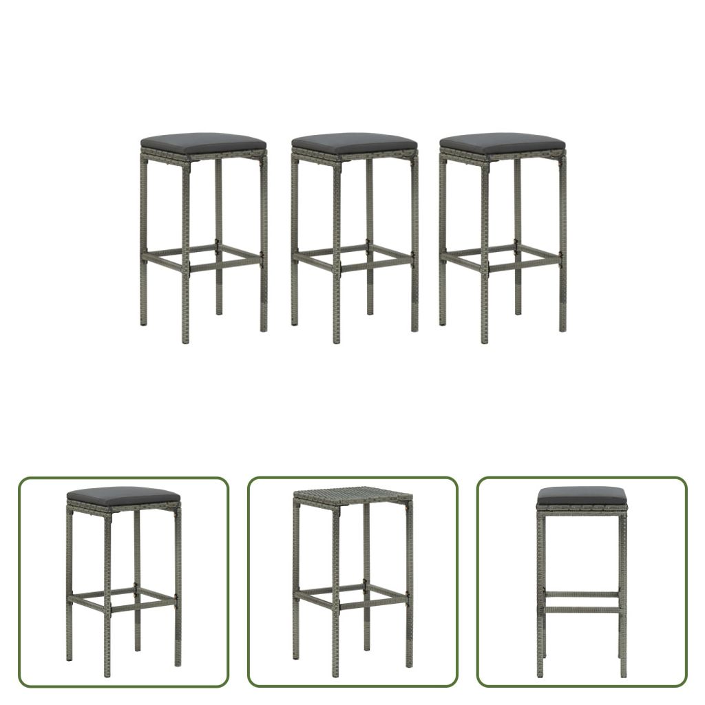 The Living Store Barhocker mit Kissen 3 Stk. Grau Poly Produktbild 