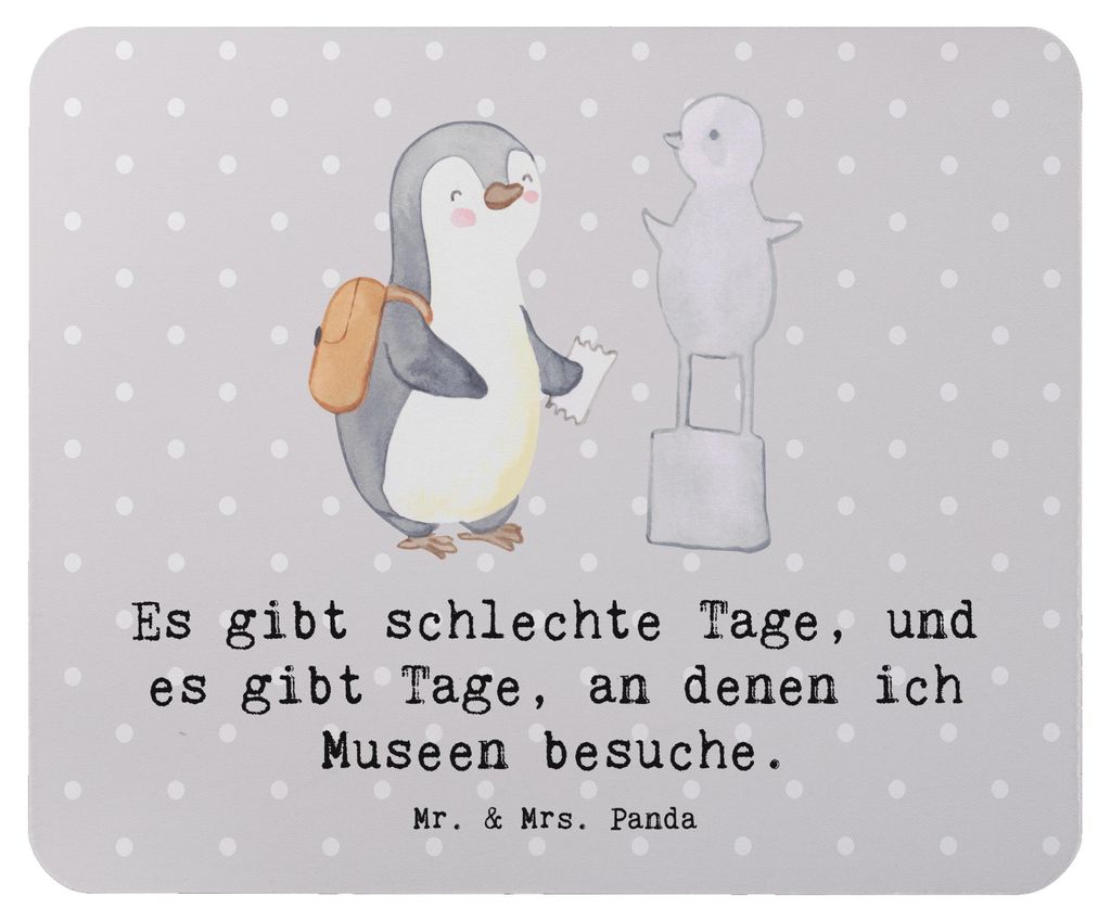 Mr. & Mrs. Panda Mauspad Pinguin Museum besuchen - Grau Pastell - Geschenk, mausteppich, Mousepad, Mouse Pad, laptop, mousematte, Museen