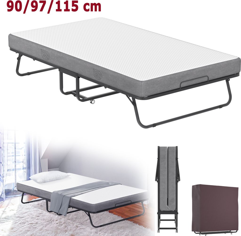 LARS360 Klappbares Gästebett 88x200cm – Klappbett mit 13cm Dicke Gedächtnisschaum-Matratze, Metallrahmen mit Rollen, für Schlafzimmer, Wohnzim...