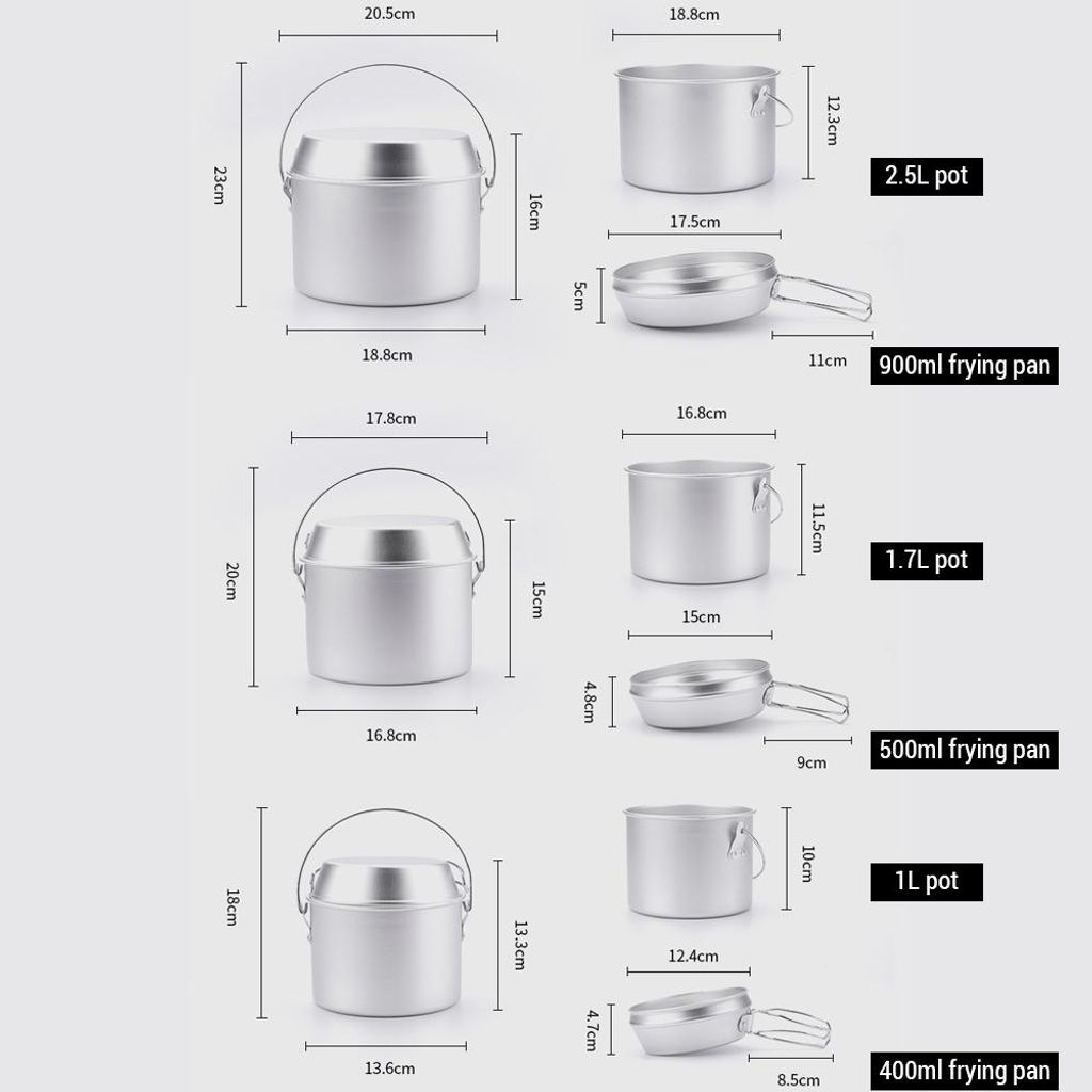 Outdoor Camping Topf und Pfanne Set Aluminium hängender Klappgriff Braten zum Wandern