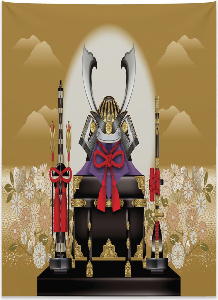 Abakuhaus Japan Wandteppich, Archer Friedhof Blume aus Weiches Mikrofaser Stoff Kein Verblassen Klare Farben Waschbar, 110 x 150 cm, Gelb Schwarz
