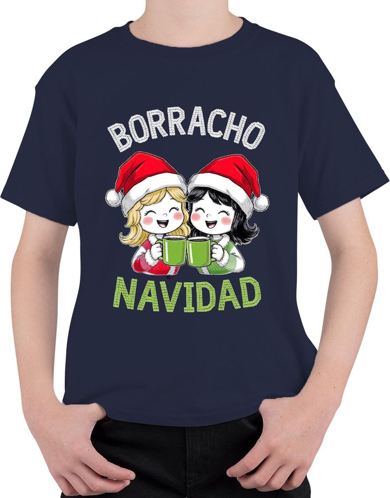 BORRACHO NAVIDAD lustig Weihnachten Weihnachtsfeier Geschenk Part Uni Kinder T-Shirt, Navy, 152