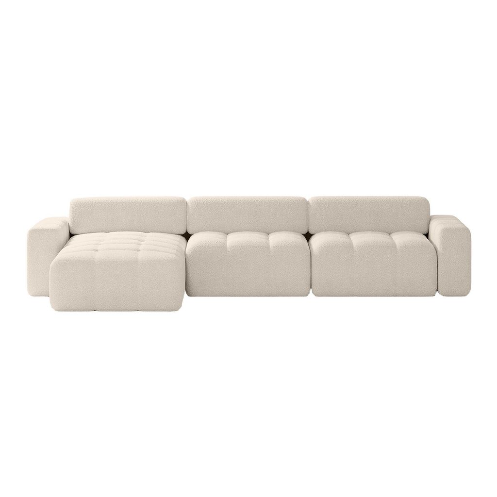 FEDVE Ecksofa RIFU SO aus Bouclé-Stoff mit Schlaffunktion, Beige