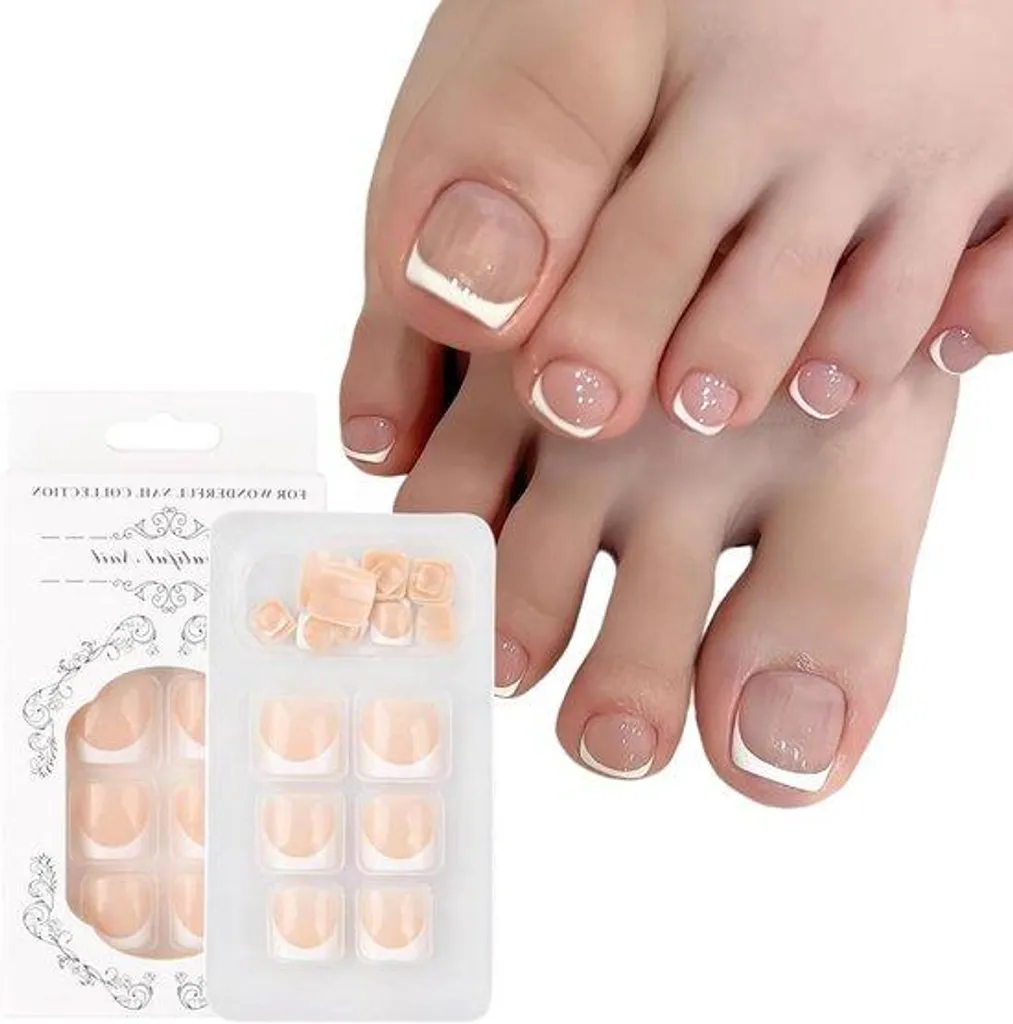 Faux ongles courts et carrés blancs, finition french manucure - 24 pcs
