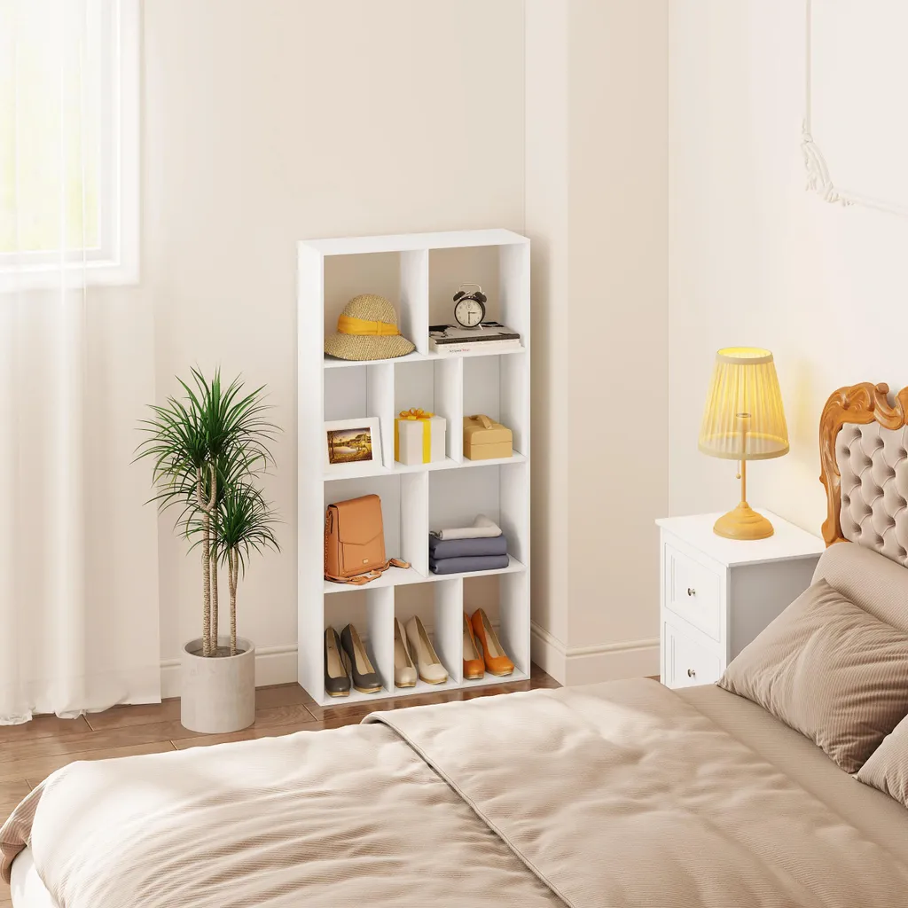 Étagère bibliothèque gain de place pour salon et bureau 10 cases Blanc