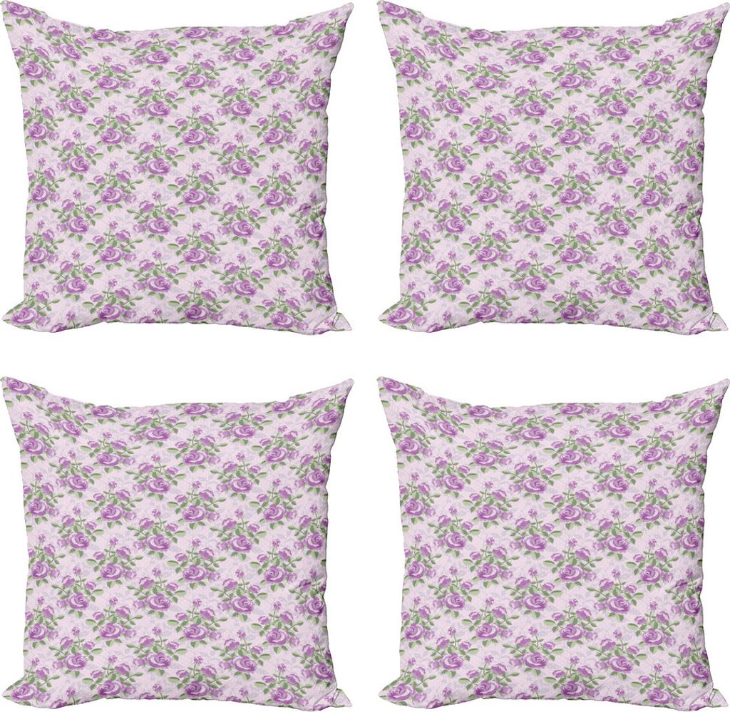ABAKUHAUS Jahrgang Kissenbezug Set (4 Stück), Shabby Rosen-Blüten, Moderner Doppelseitiger Digitaldruck, 45 cm x 45 cm, Resedagrün Pale Pink