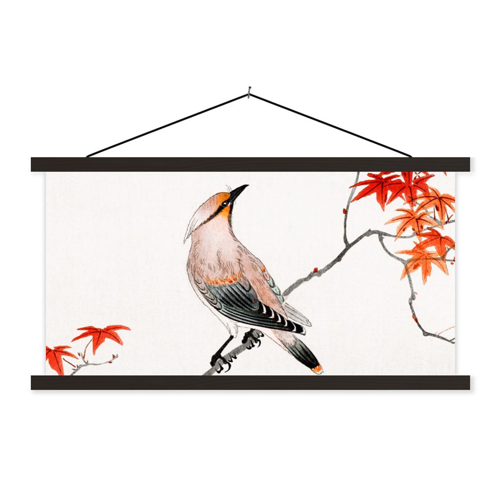 MuchoWow Textilposter Vogel - Japanischer Ahorn - Vintage 60x30 cm mit schwarzem Rahmen - Textilien