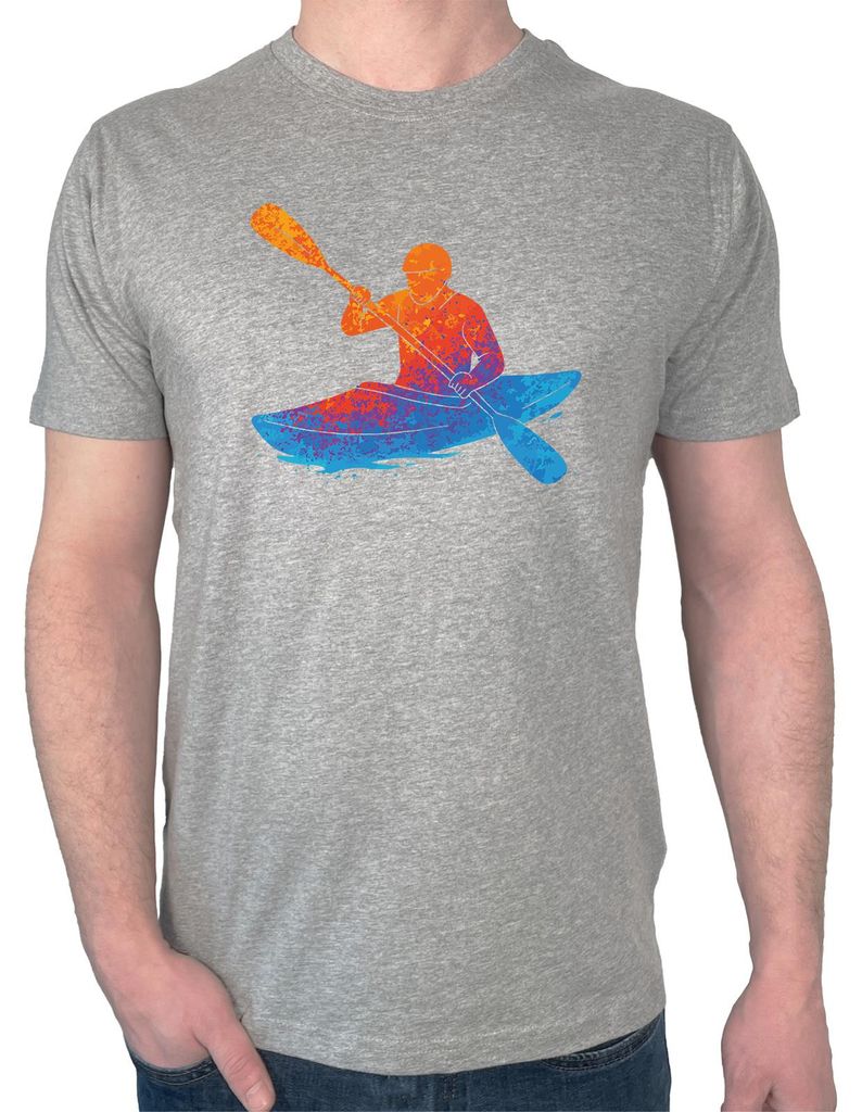 Huuraa Herren T-Shirt Canoeing Kajakfahren bunte Silhouette S Sport Grey Bio Baumwolle Fairtrade Herrenshirt Geschenkidee
