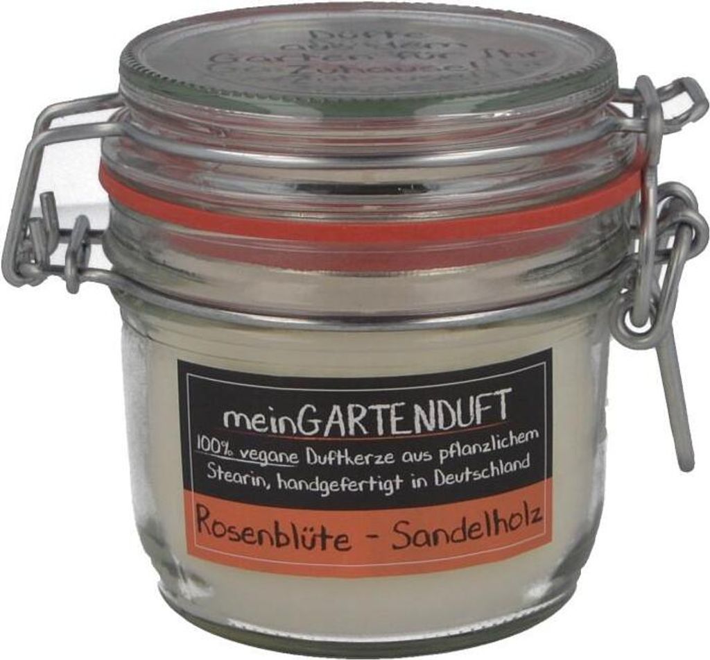 Candle Factory "Drahtbügelglas Mein Gartenduft, mit Rosenblüte-Sandelholz Duft"