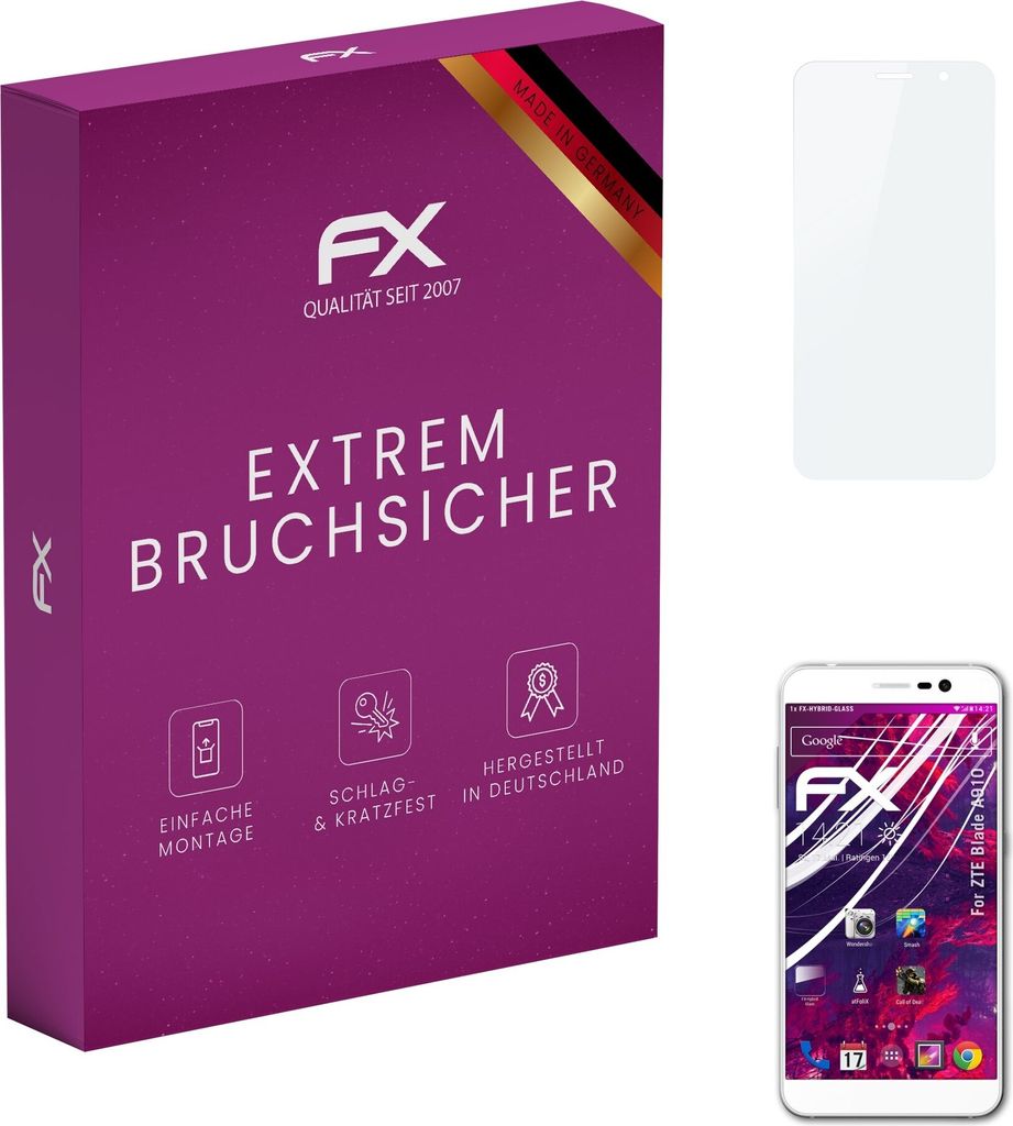 atFoliX FX-Hybrid-Glass Displayfolie kompatibel mit ZTE Blade A910 Glasfolie