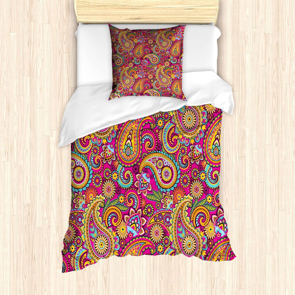 ABAKUHAUS Paisley Bettbezug Set, Paisley Muster Basierend Auf Traditionellen Asiatischen Östliche Kulturellen Design, 135 x 200 cm + 80 x 80 cm, M...