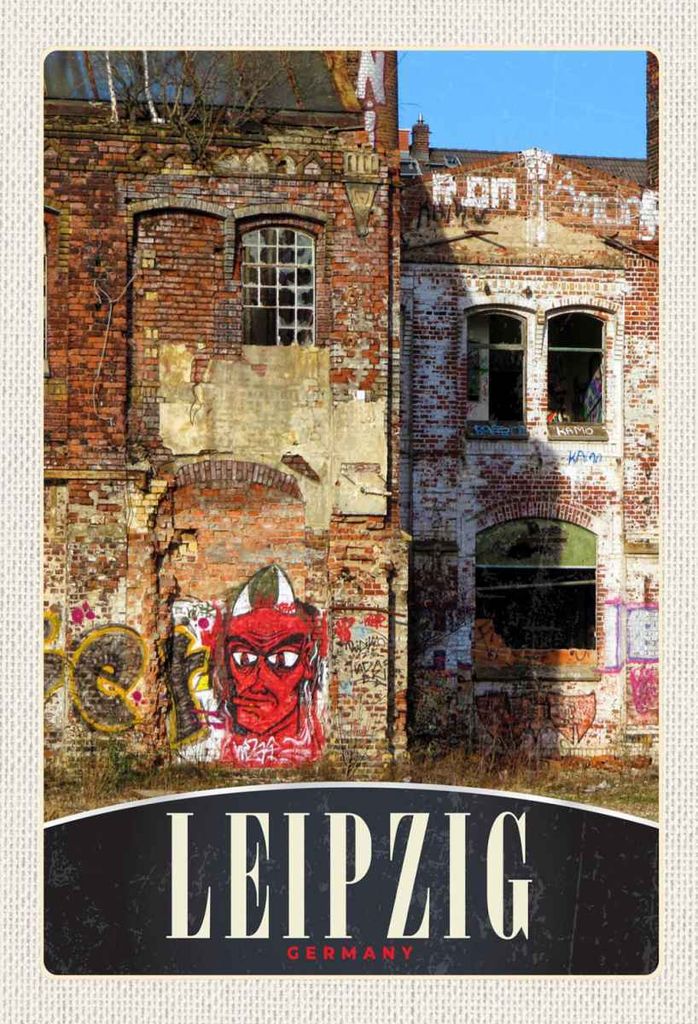 vianmo Holzschild 30x20 cm Leipzig Deutschland Gebäude Graffiti Bildmotiv Reisemotiv Abenteuer Reisen