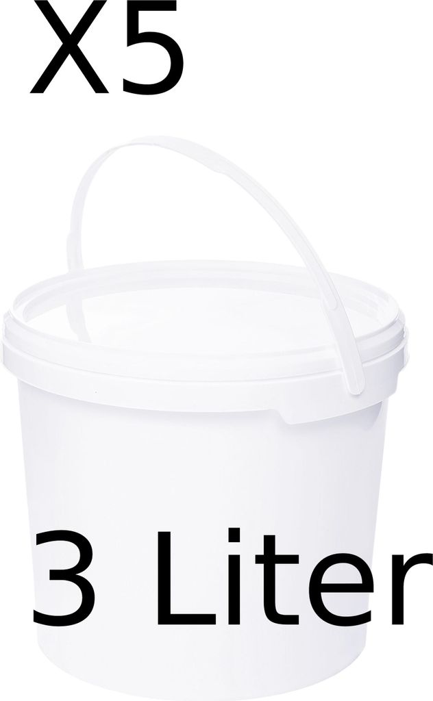 BenBow Eimer mit Deckel 3L x5 Weiß - lebensmittelecht, stabil, luftdicht, auslaufsicher, geruchsneutral - Plastikeimer mit Henkel - leer