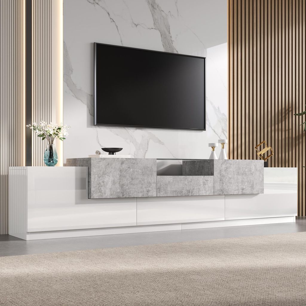 okwish TV-Lowboard mit Schublade und Glasböden, TV-Schrank Produktbild 