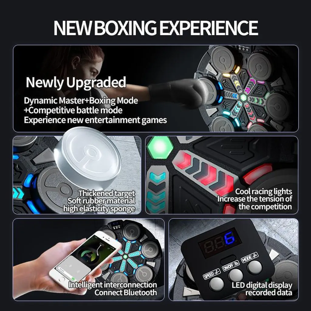 Machine de Boxe Murale Anti-Stress avec Écran LED et Musique Bluetooth Rose