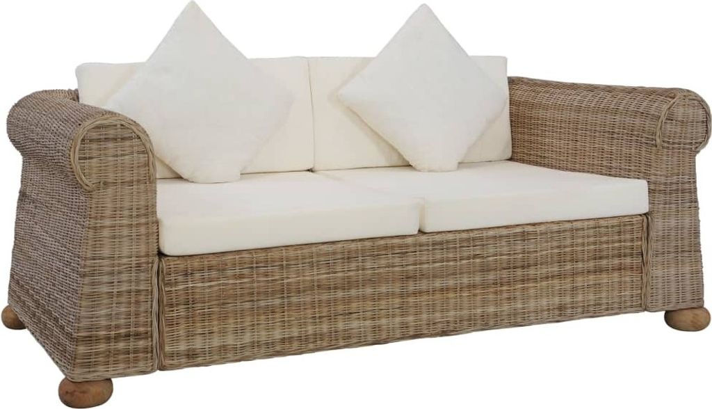2-Sitzer-Sofa mit Kissen Natur Rattan