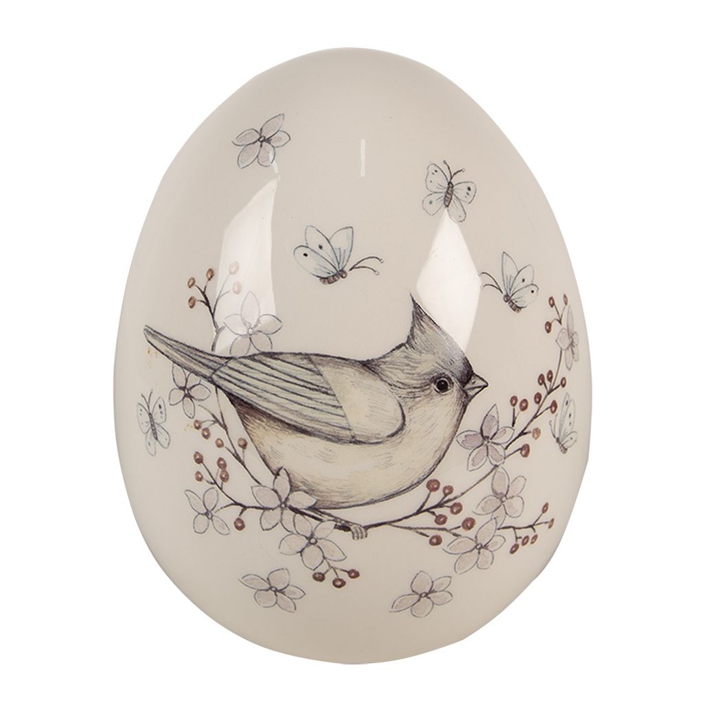 Clayre & Eef Dekorationsfigur Ei 16 cm Weiß Beige Keramik