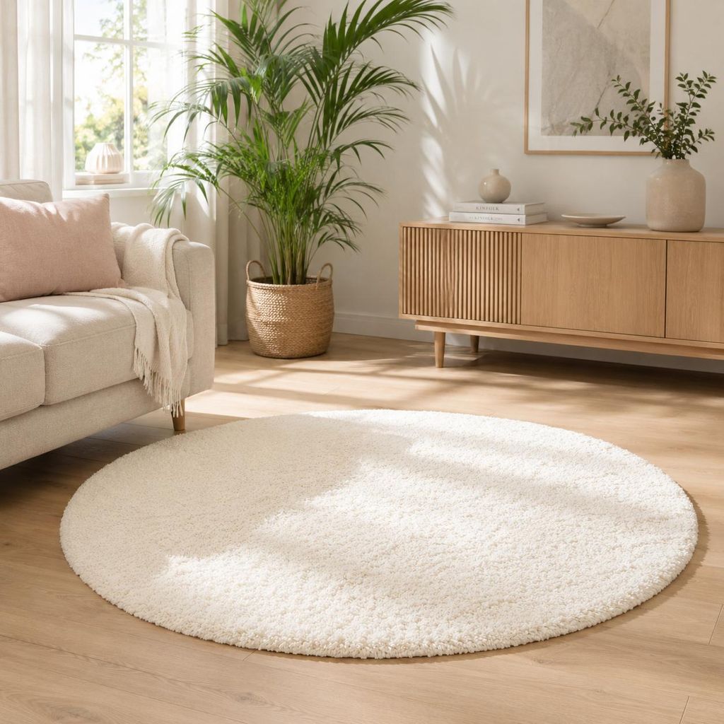 Aloha Weiß – Hochflor Langflor Shaggy Teppich Rund, Produktbild 