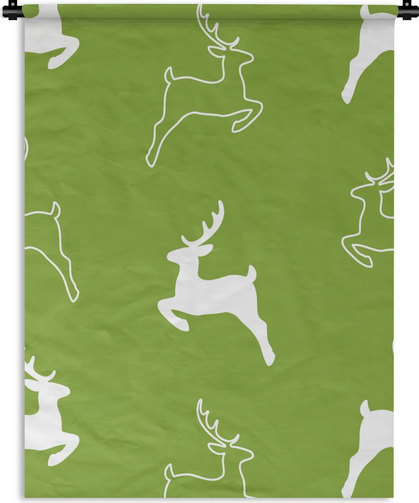 MuchoWow Wandteppich Wandbehang Hirsche - Grün - Muster 90x120 cm Tapisserie Dekoration Wandtuch - Wanddeko