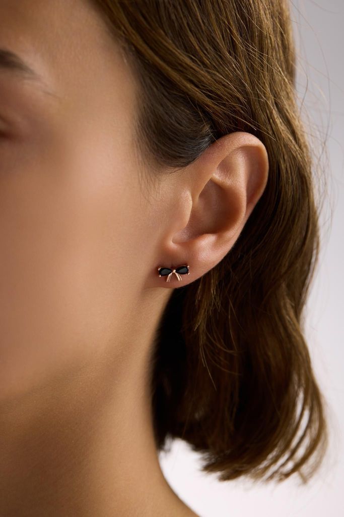 Damen Ohrstecker 925 Sterling Silber Schleifen-Design Rosegold mit schwarzen Zirkonia