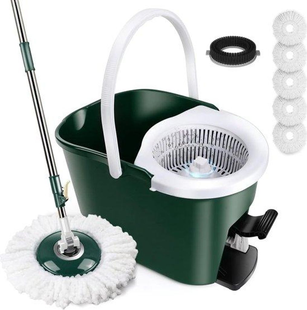 Dweilmop-Set mit Stahlrohr, 128 cm, 5 Dweilköpfe, Borstelkop