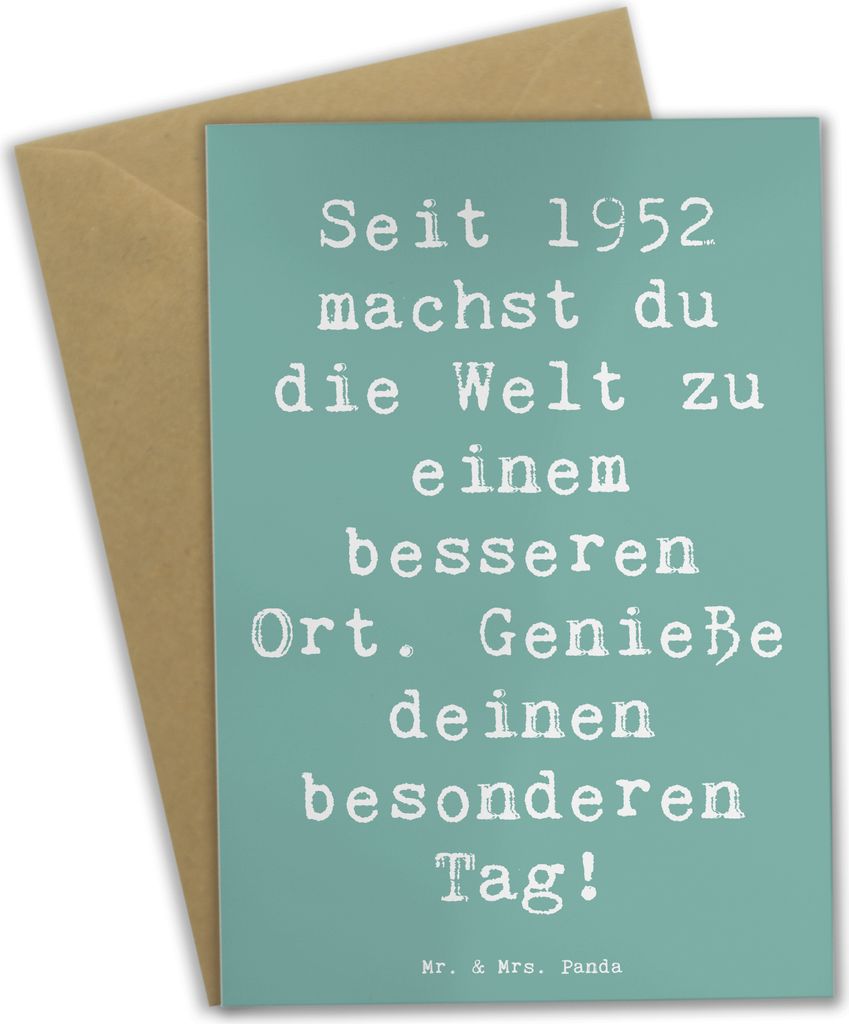 Mr. & Mrs. Panda Grußkarte Spruch 1952 Geburtstag - Meeresbrise - Geschenk, Happy Birthday, Glückwunsch, gutes Tun, einladungskarten, dankeskarte...