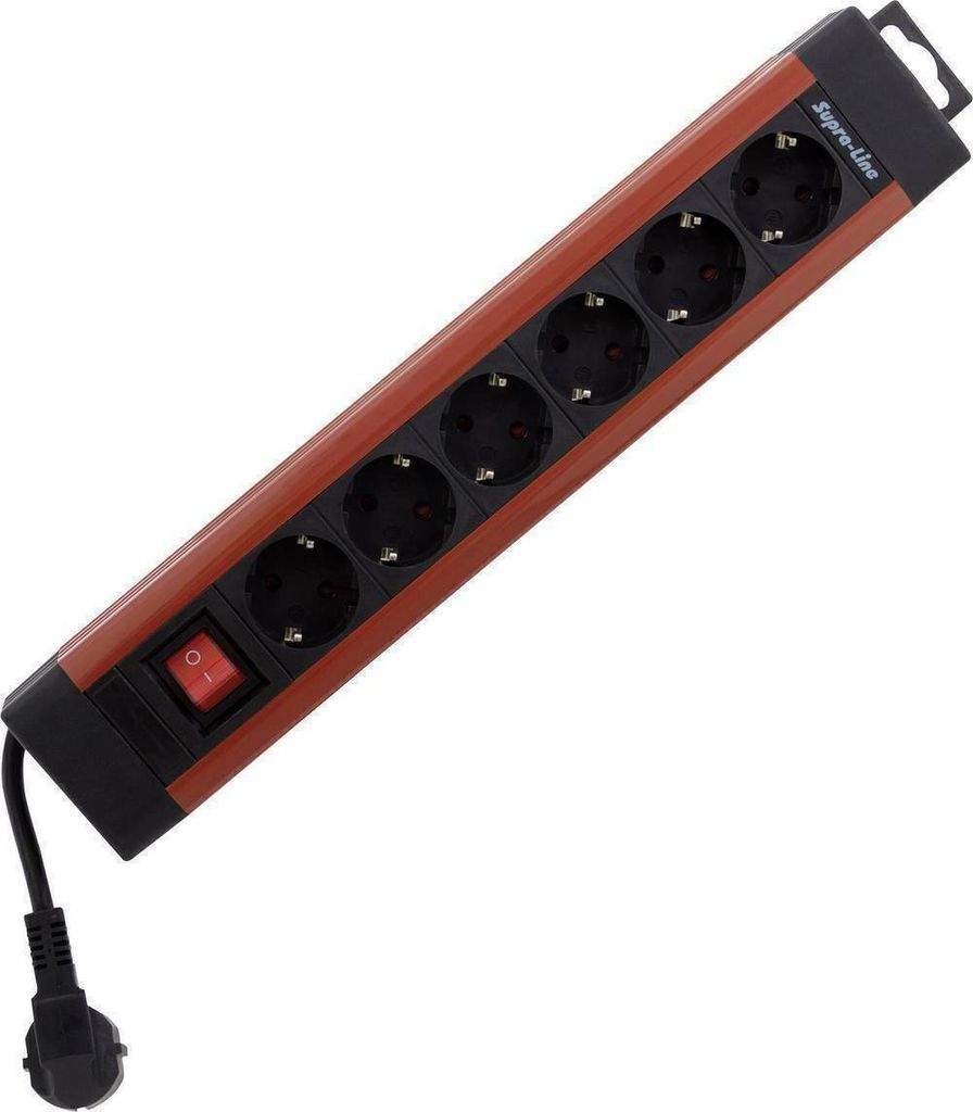 REV Supraline Steckdosenleiste Mehrfachstecker 6 fach Schalter rot/schw