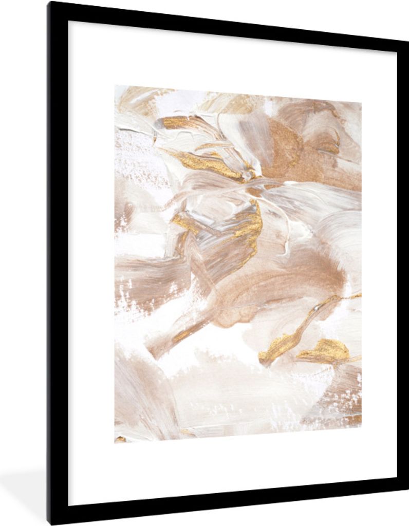 MuchoWow Gerahmtes Poster Acrylfarbe - Gold - Weiß 60x80 cm - Poster mit Schwarzem Bilderrahmen Wandposter Rahmen Foto Bilder - Wohnzimmer - Dek...