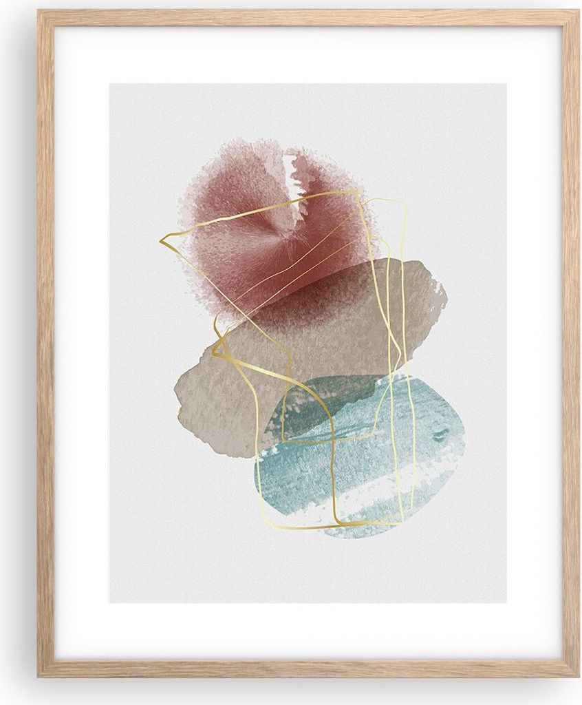Gerahmtes Poster - Rahmen in heller Eiche - Form Figur Abstraktion - 40x50 cm - Wand Bild - Wanddeko - Wandbilder - Kunstposter - Wandposter - Bild...