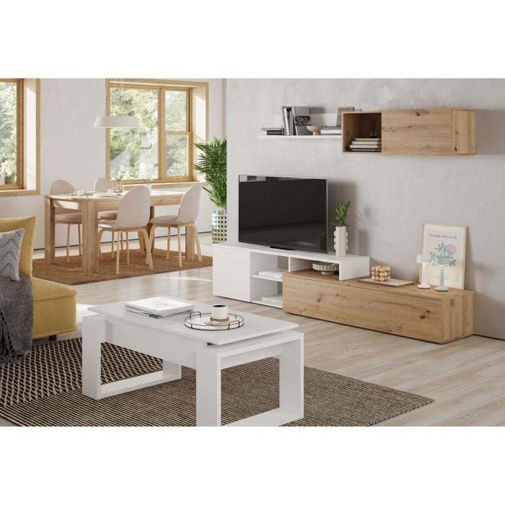 Wende-TV-Schrankset JULIA – Melamin in Weiß und Eiche – 2 Klapptüren – 194 x 57 x 109 cm
