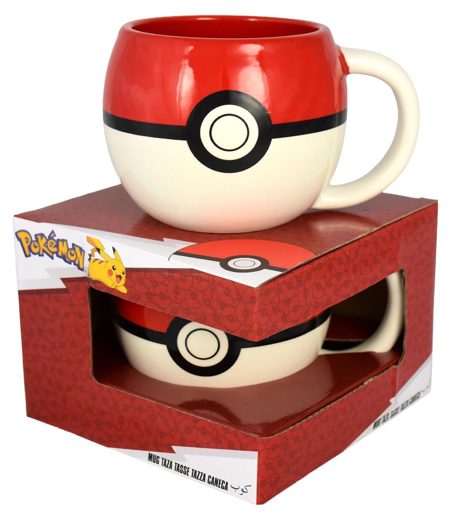 Pokemon 3D Tasse - Pokeball Kaffeetasse Becher Kaffeebecher aus Keramik 430 ml Weiß/Rot