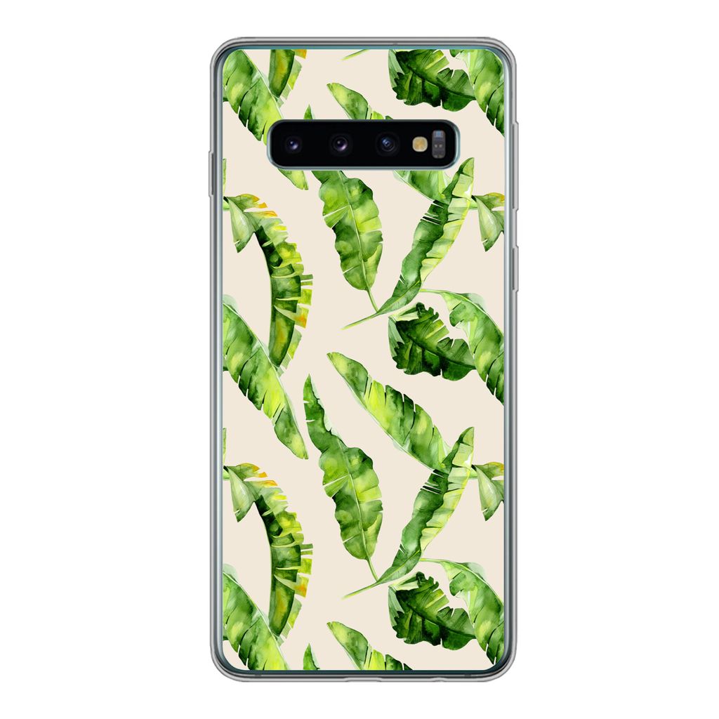 MuchoWow Handyhülle Schutzhülle Hülle für Samsung Galaxy S10 Blatt - Tropisch - Muster Silikon Softcase Handy Hülle - Handytasche