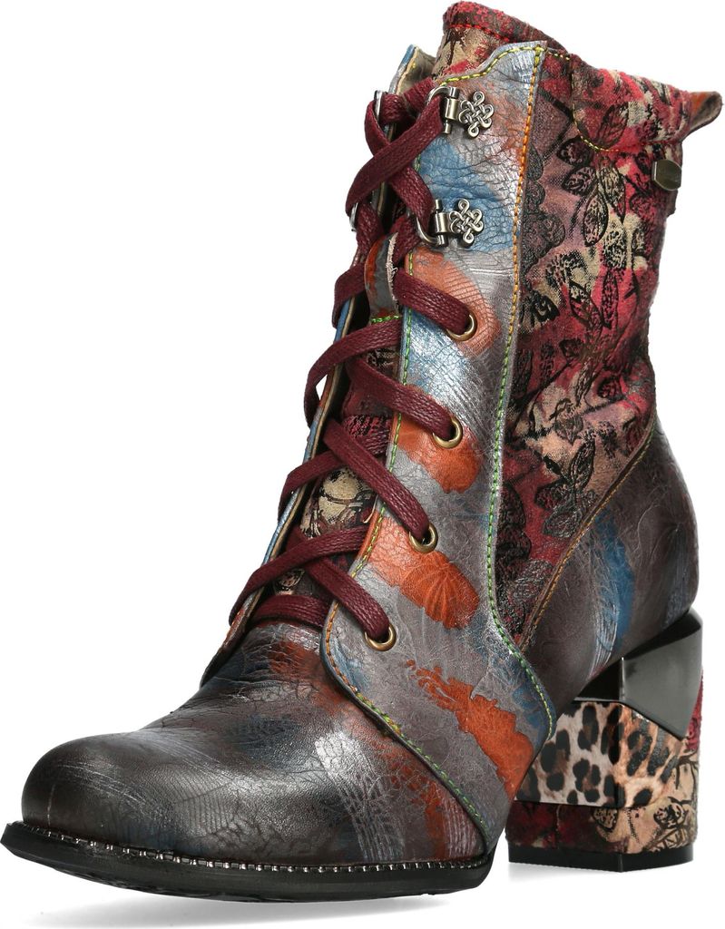 Laura Vita Damen Stiefelette mehrfarbig florales Muster Animal Print Maevao 10, Größe:38 EU, Farbe:Rot