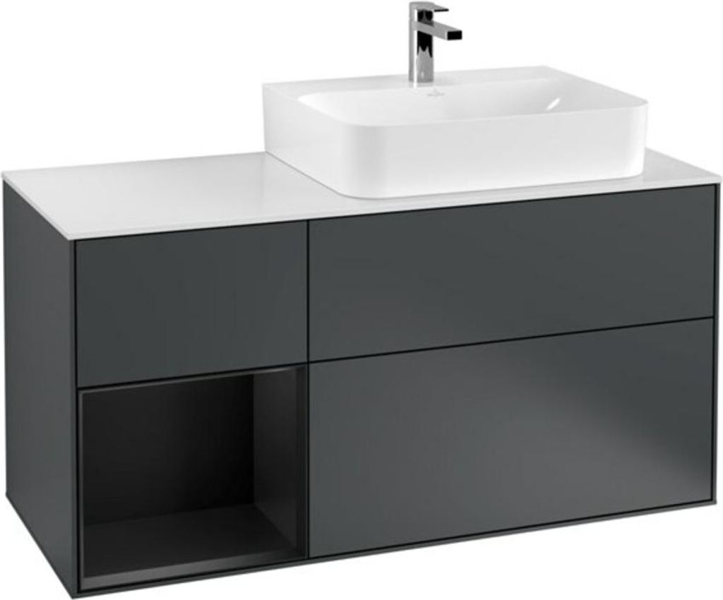 V&B Waschtischunterschrank Wandbeleuchtung Finion 120cm, Pl w m, Rg l b m La, md bl. m Lac