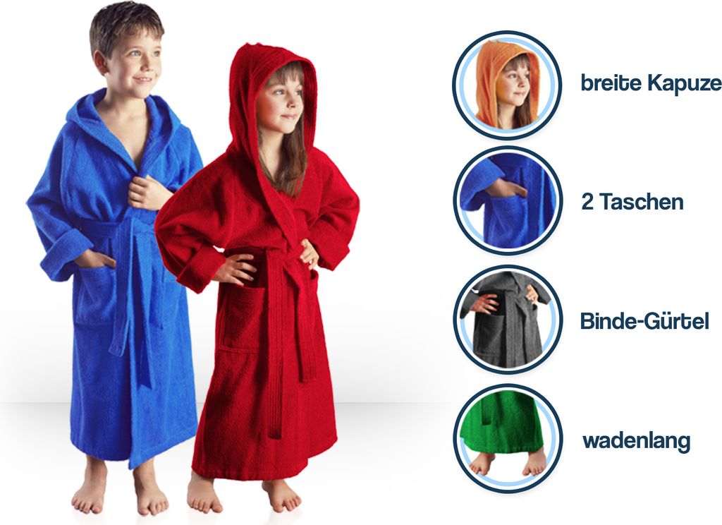 Arus Bademantel mit Kapuze für Kinder, Farbe:Orange, Größe:164