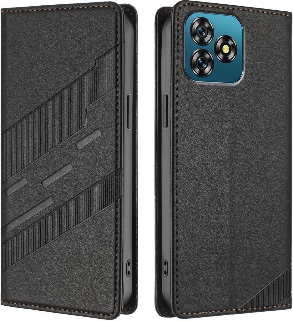 Hülle für Oukitel C53, Kunstleder Brieftaschen Handyhülle mit Kartenfach und Standfunktion Schwarz
