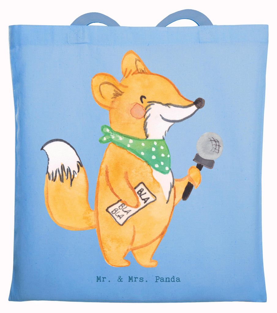 Mr. & Mrs. Panda Einkaufstasche Journalist Herz - Sky Blue - Geschenk, Jutebeutel, Beutel, Tasche, Ausbildung, Interview, Tote Bag, Mikrofon, Shopp...