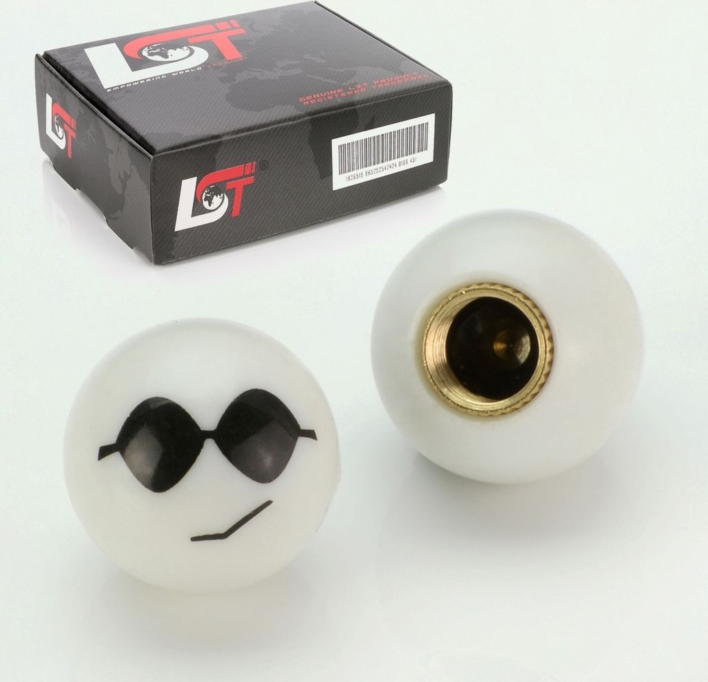 2x VENTILKAPPE REIFENVENTIL SMILEY COOL SONNENBRILLE WEIß FÜR PKW LKW MOTORRAD